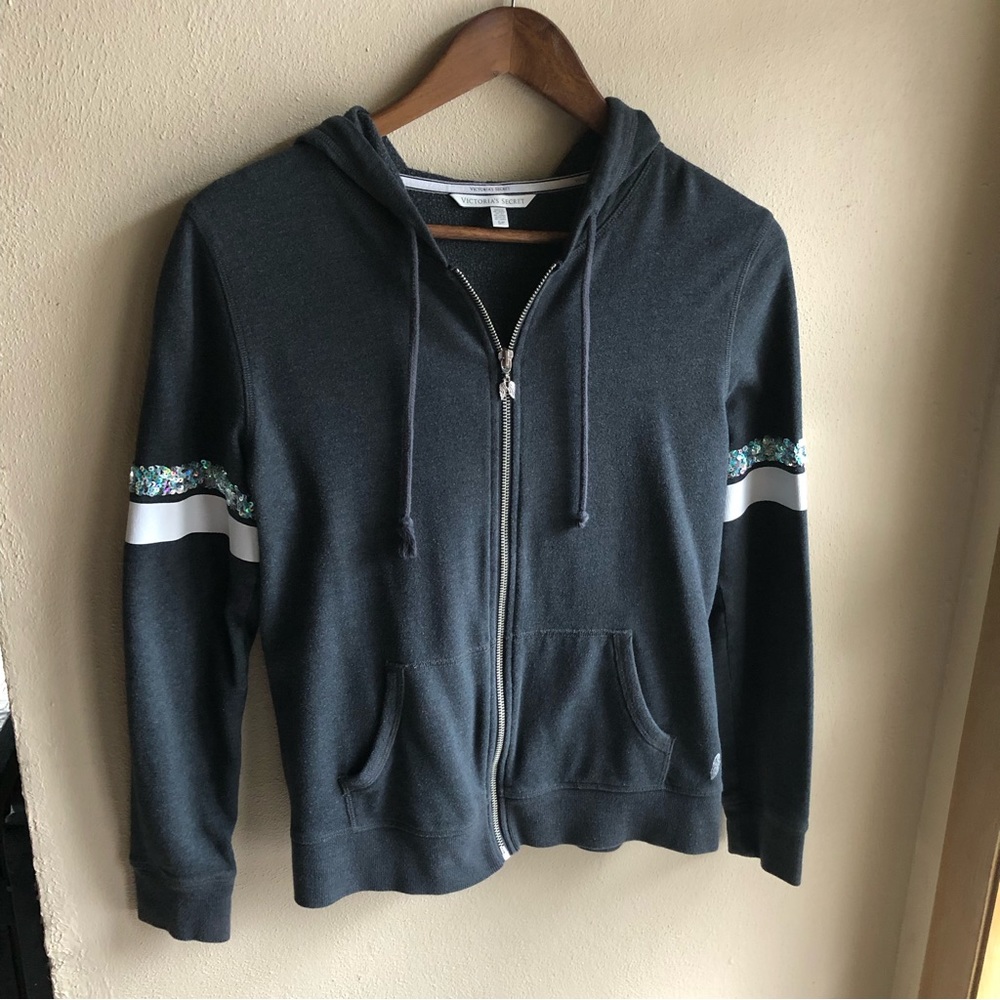 Victoria's Secret Blingy Sequined Hoodie. Gray with Irredescent Sequins. Small - Picture 3 of 10